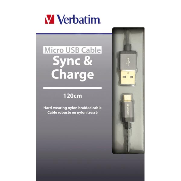 Verbatim USB-kabel, 1,2m, Micro  – Standard, svart/grå - 2