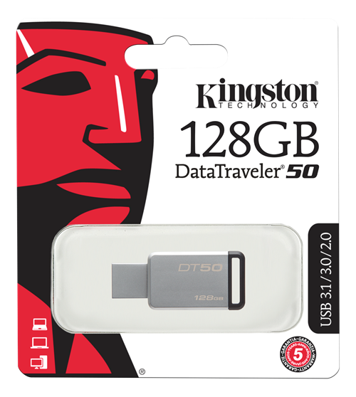 Kingston DataTraveler 50, USB 3.1 Gen 1-minne, 128GB, silver/svart