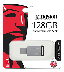 Kingston DataTraveler 50, USB 3.1 Gen 1-minne, 128GB, silver/svart