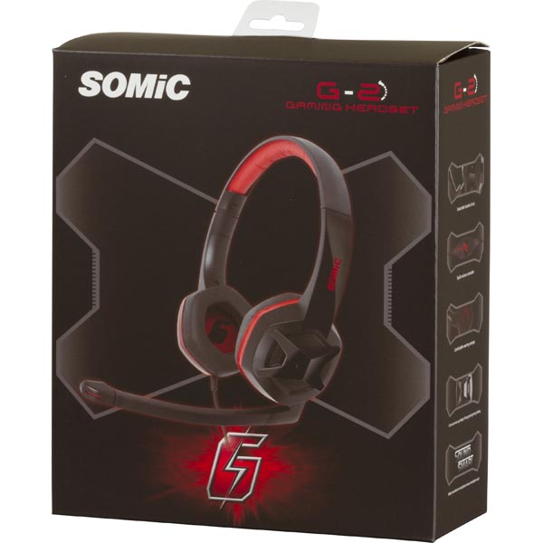 SOMIC G2 slutet headset, 2,3m kabel, svart, röd - 3
