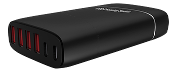 Winstar USB-laddningsstation, 100-240V till 5V USB, 12A, 2xUSB Typ C, 4xUSB Typ A-portar, 60W, svart