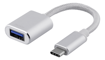 Deltaco USB-C 3.1 Gen 1 till USB-A OTG adapter, 3A, aluminium,  0,1m kabel, silver