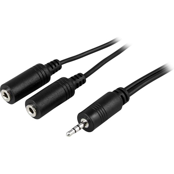 DELTACO Ljudkabel, 2,5mm stereo ha - 2x2,5mm stereo ho, 1m, svart