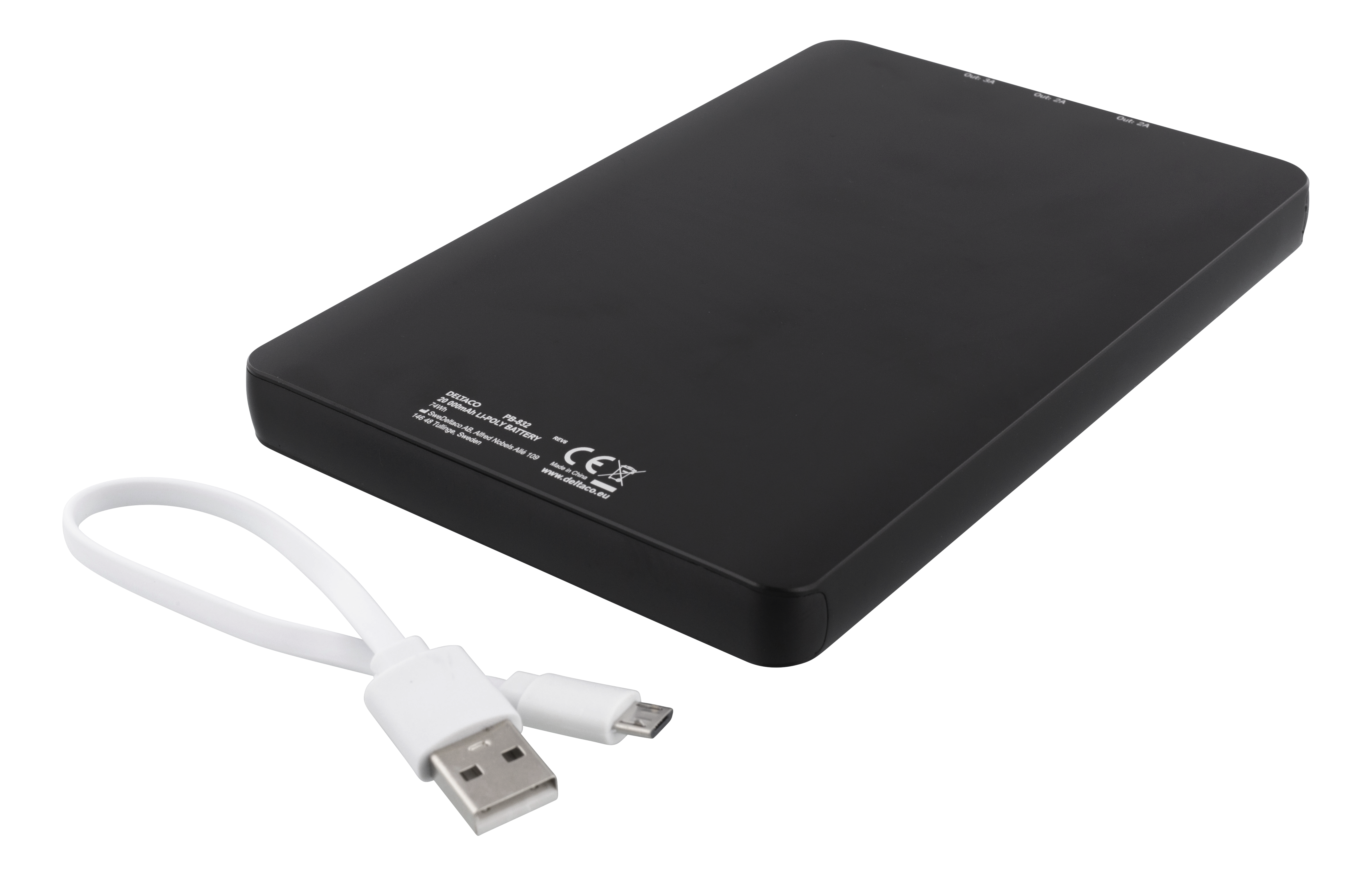 Deltaco 20 000 mAh Power Bank, 74Wh, Li-Po, aluminium, USB-C, Lightning, svart - 2