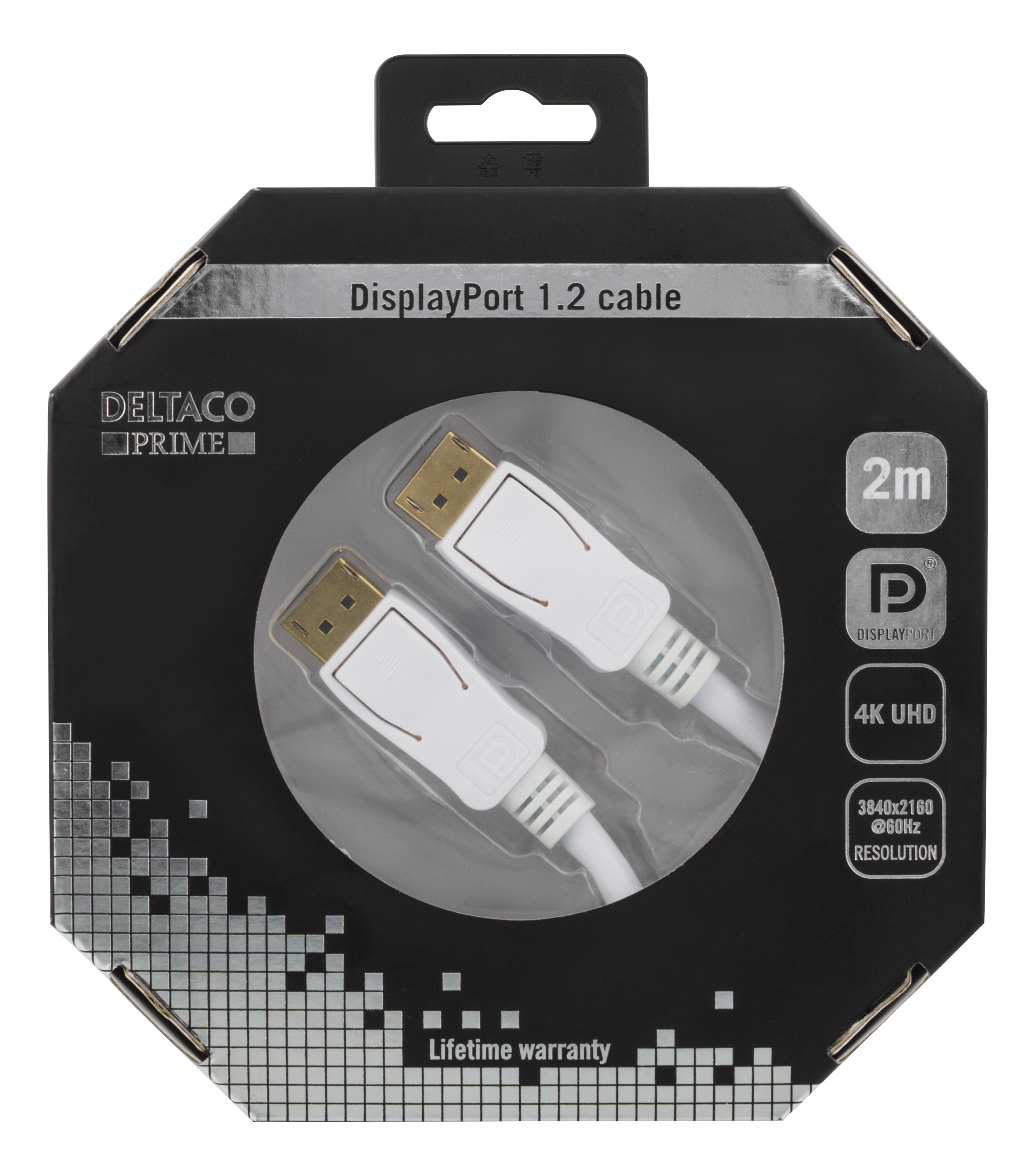 Deltaco Prime DisplayPort monitorkabel, 2m, vit - 2