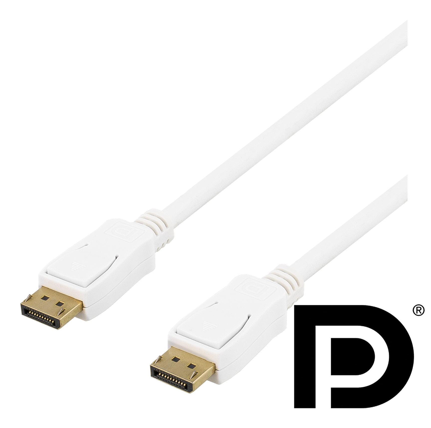 Deltaco Prime DisplayPort monitorkabel, 2m, vit