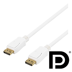 Deltaco Prime DisplayPort monitorkabel, 2m, vit