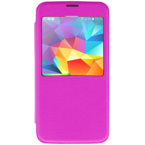 Deltaco flipcover, fodral med fönster i hårdplast för Samsung Galaxy S5, rosa