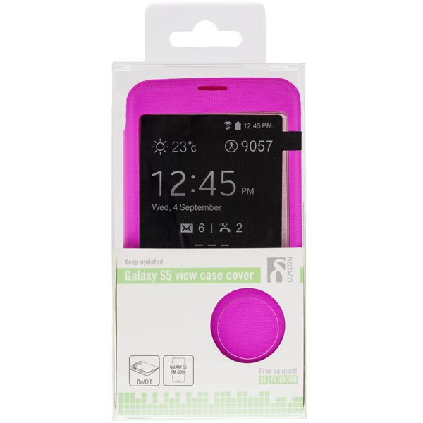 Deltaco flipcover, fodral med fönster i hårdplast för Samsung Galaxy S5, rosa - 4