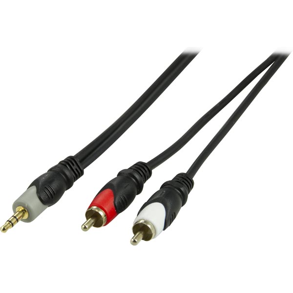 Deltaco Ljudkabel, 3,5mm ha - 2xRCA ha guldpläterade kontakter, 5m - 2