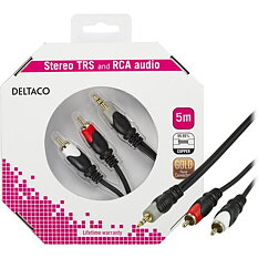 Deltaco Ljudkabel, 3,5mm ha - 2xRCA ha guldpläterade kontakter, 5m
