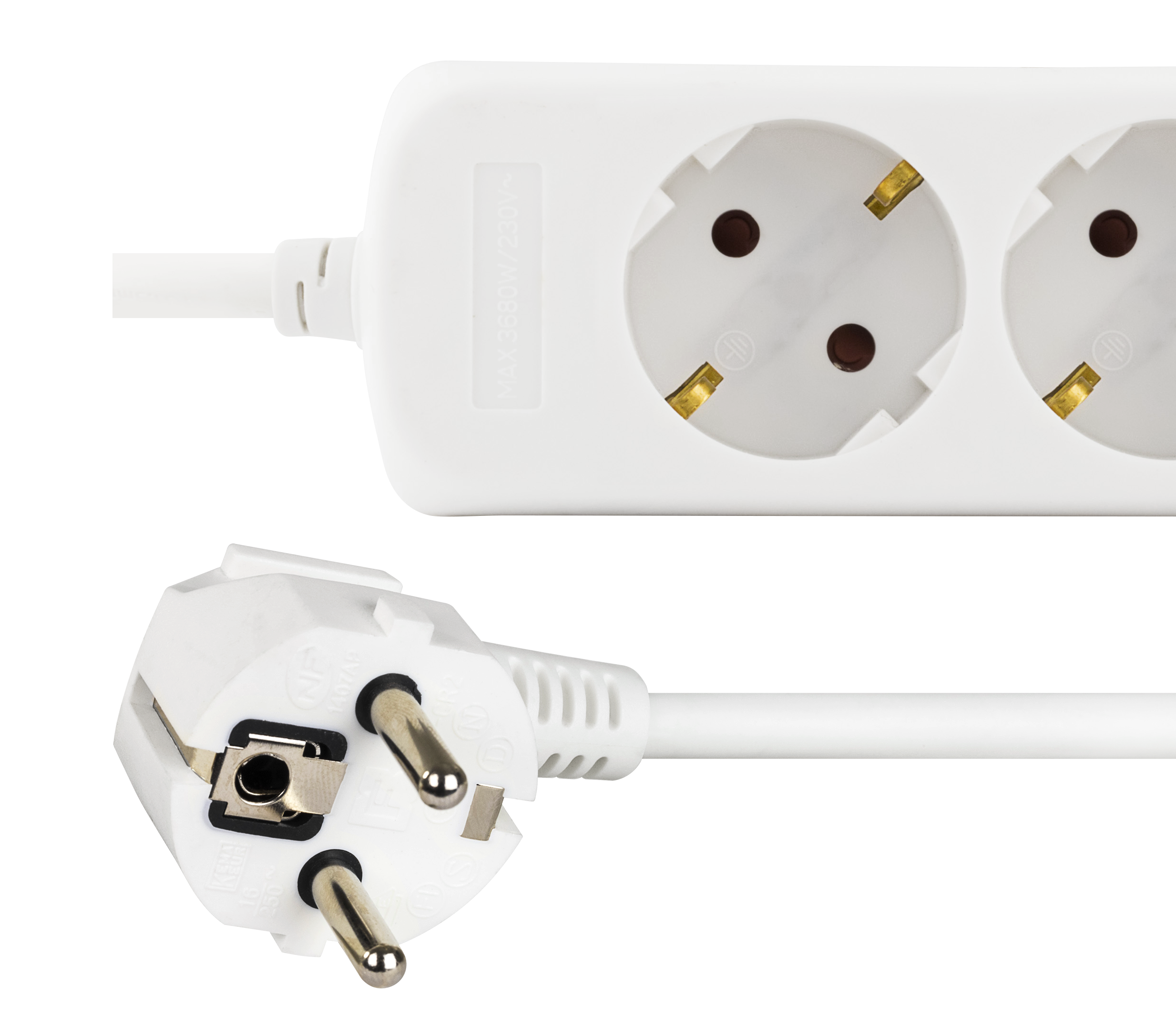 Deltaco Grenuttag med 3 uttag, 2 USB, 1,5m kabel, vit - 2