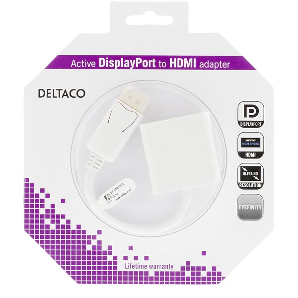 Deltaco DisplayPort till HDMI-adapter med ljud, guldpläterad, 4K, 0,2m, vit - 3