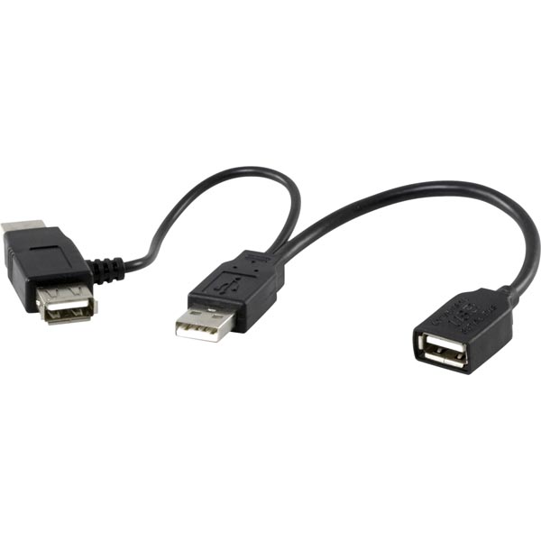Deltaco USB-strömkabel, tar ström från 2xUSB-portar