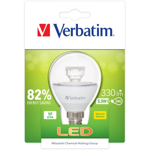Verbatim LED Mini Globe, LED-lampa, E14, varmvitt ljus, 5,5W - 3