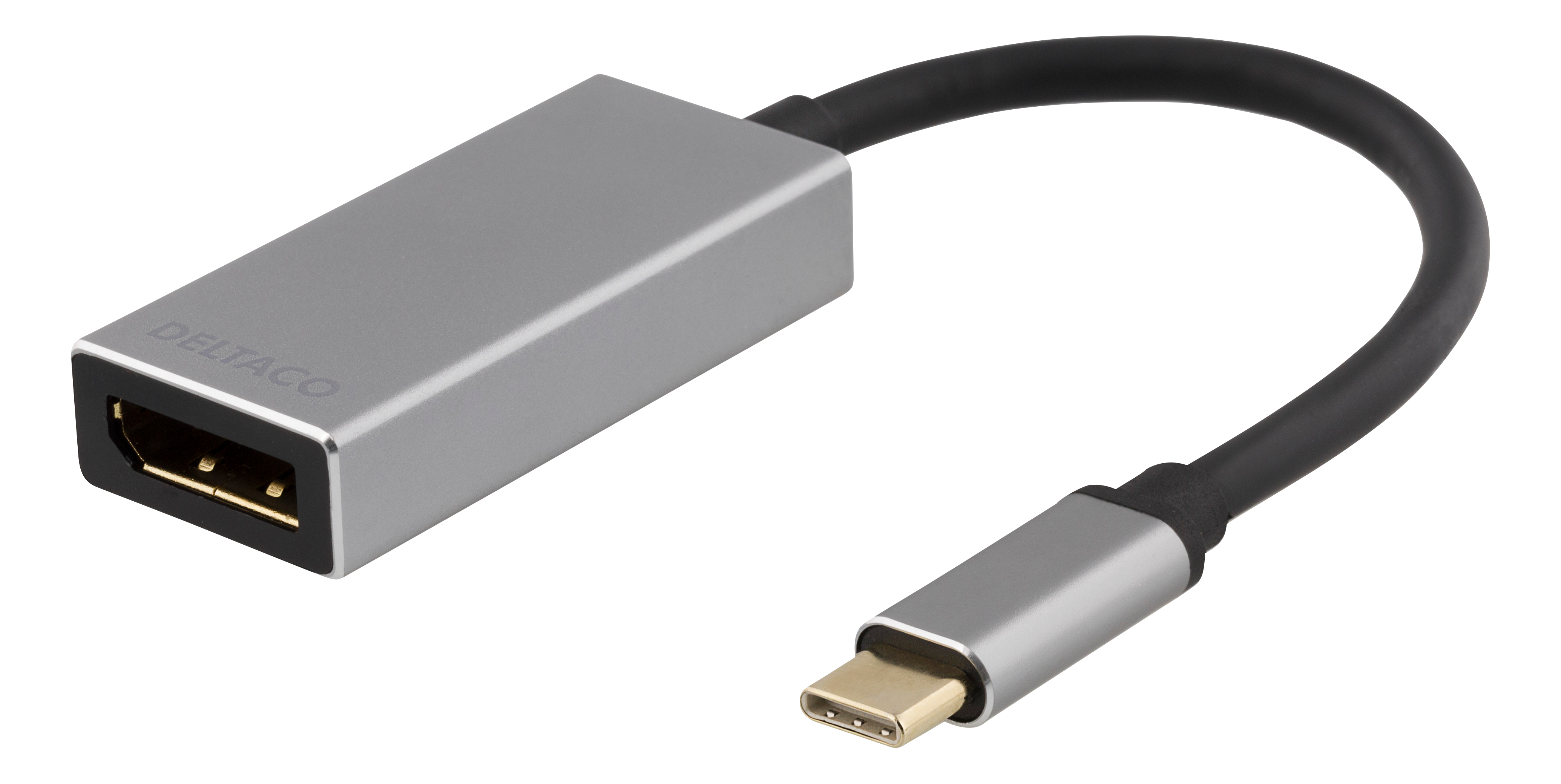 Deltaco USB-C till DisplayPort adapter, USB-C hane - DP hona, 3840x2160 i 60Hz, rymdgrå