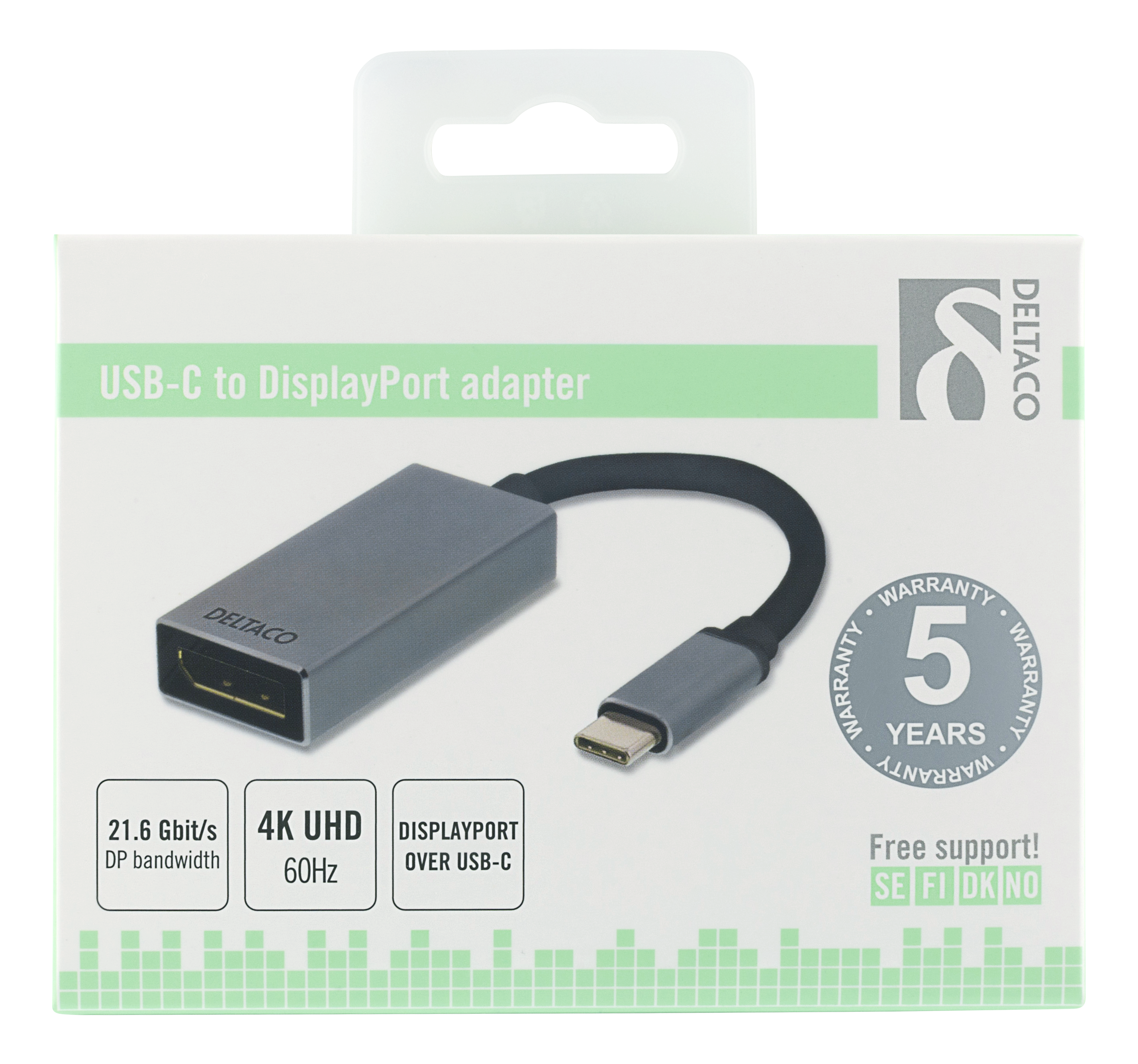 Deltaco USB-C till DisplayPort adapter, USB-C hane - DP hona, 3840x2160 i 60Hz, rymdgrå - 3