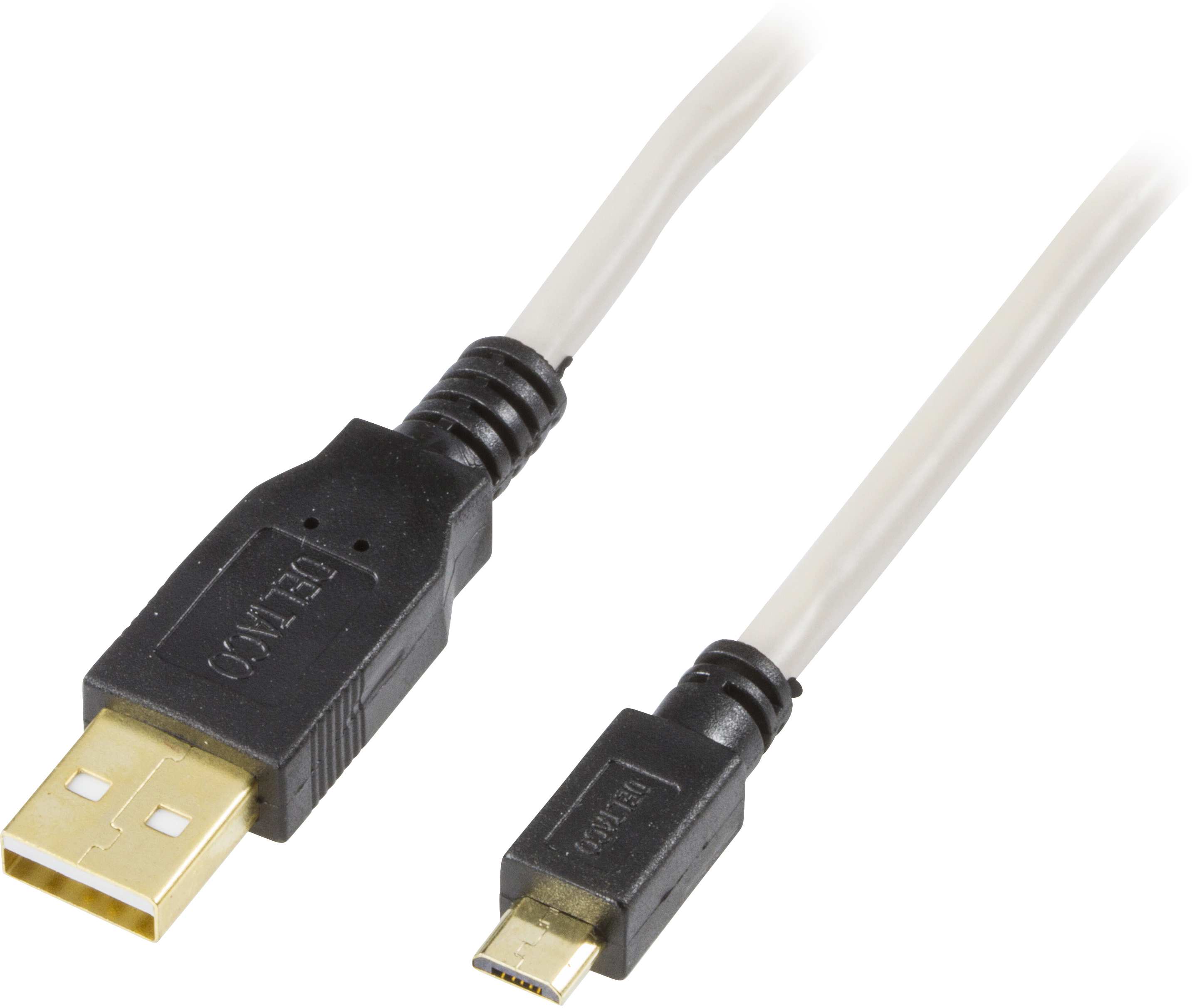 Deltaco USB-kabel, Typ A ha - Typ Micro B ha, grå/svart, guldplätterad, 1m - 2