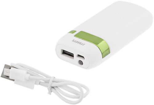 STREETZ Power bank, 5000mAh, 5V 1A, 1xUSB Typ A hona, ficklampa, vit/grön - 3