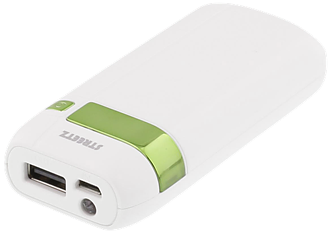 STREETZ Power bank, 5000mAh, 5V 1A, 1xUSB Typ A hona, ficklampa, vit/grön