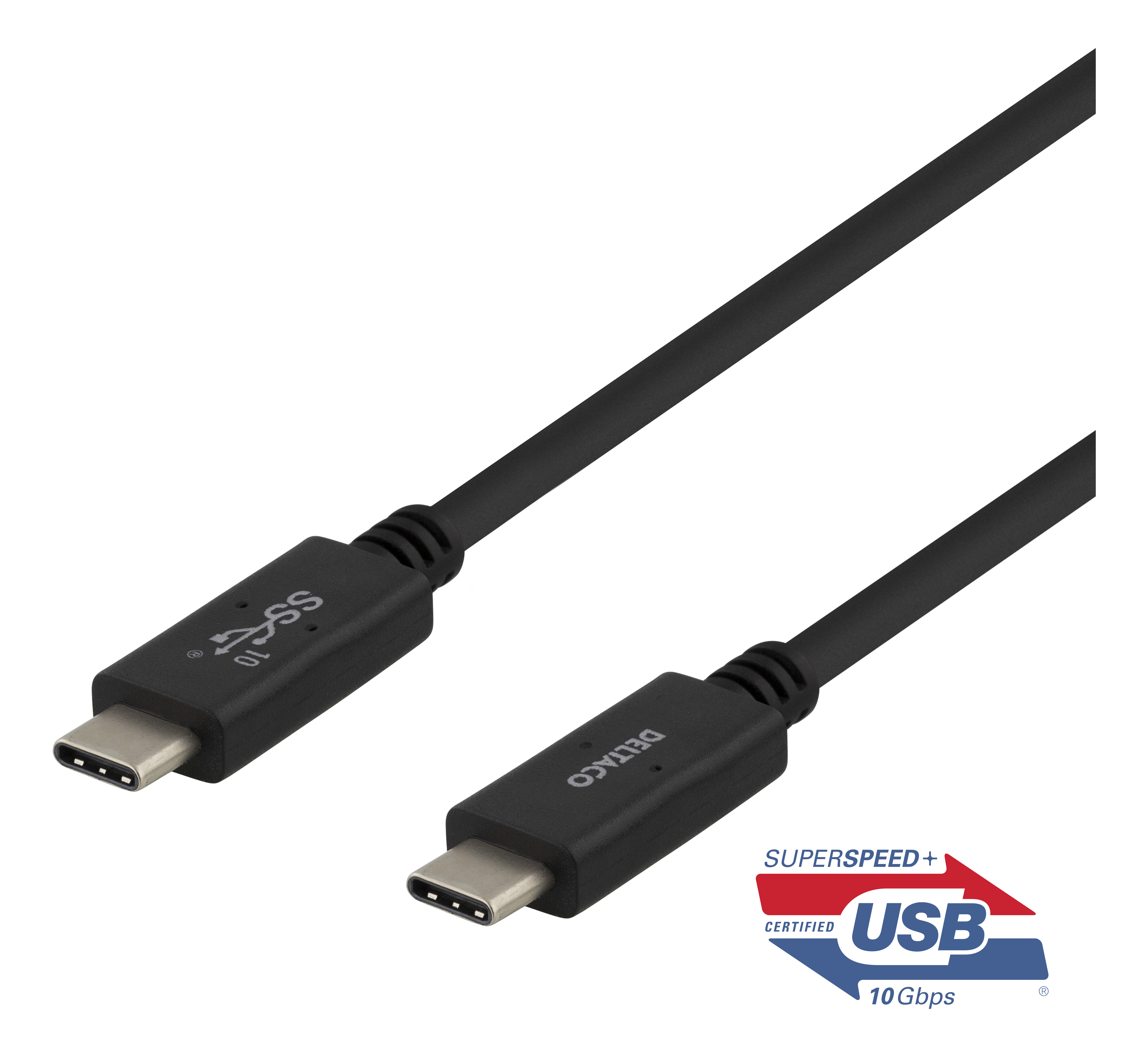 Deltaco USB-C till USB-C-kabel, 1m, 100W 5A, USB 3.1 Gen 2, E-Marked, svart