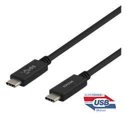 Deltaco USB-C till USB-C-kabel, 1m, 100W 5A, USB 3.1 Gen 2, E-Marked, svart
