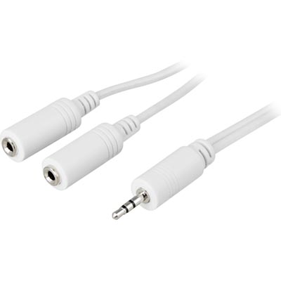 Deltaco Ljudkabel, 2,5mm stereo ha - 2x2,5mm stereo ho, 0,5m, vit