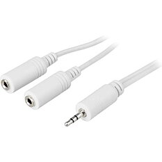 Deltaco Ljudkabel, 2,5mm stereo ha - 2x2,5mm stereo ho, 0,5m, vit