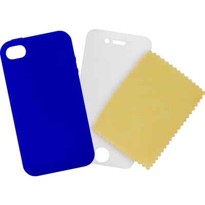 iPhone 4-kit med silikonskal, skärmskydd och putsduk, blå - 2
