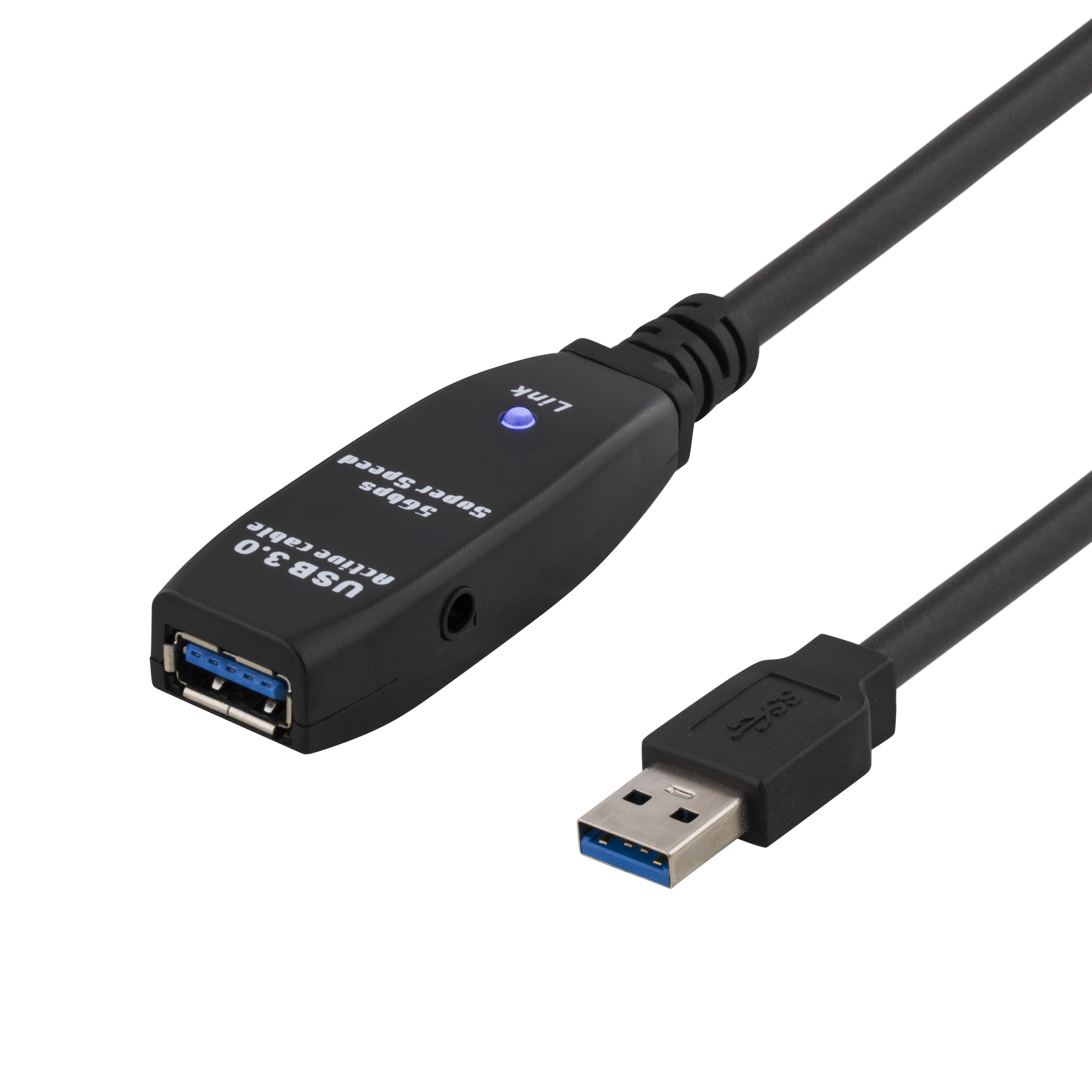 Deltaco Prime USB 3.0-förlängningskabel, aktiv, 5m, svart