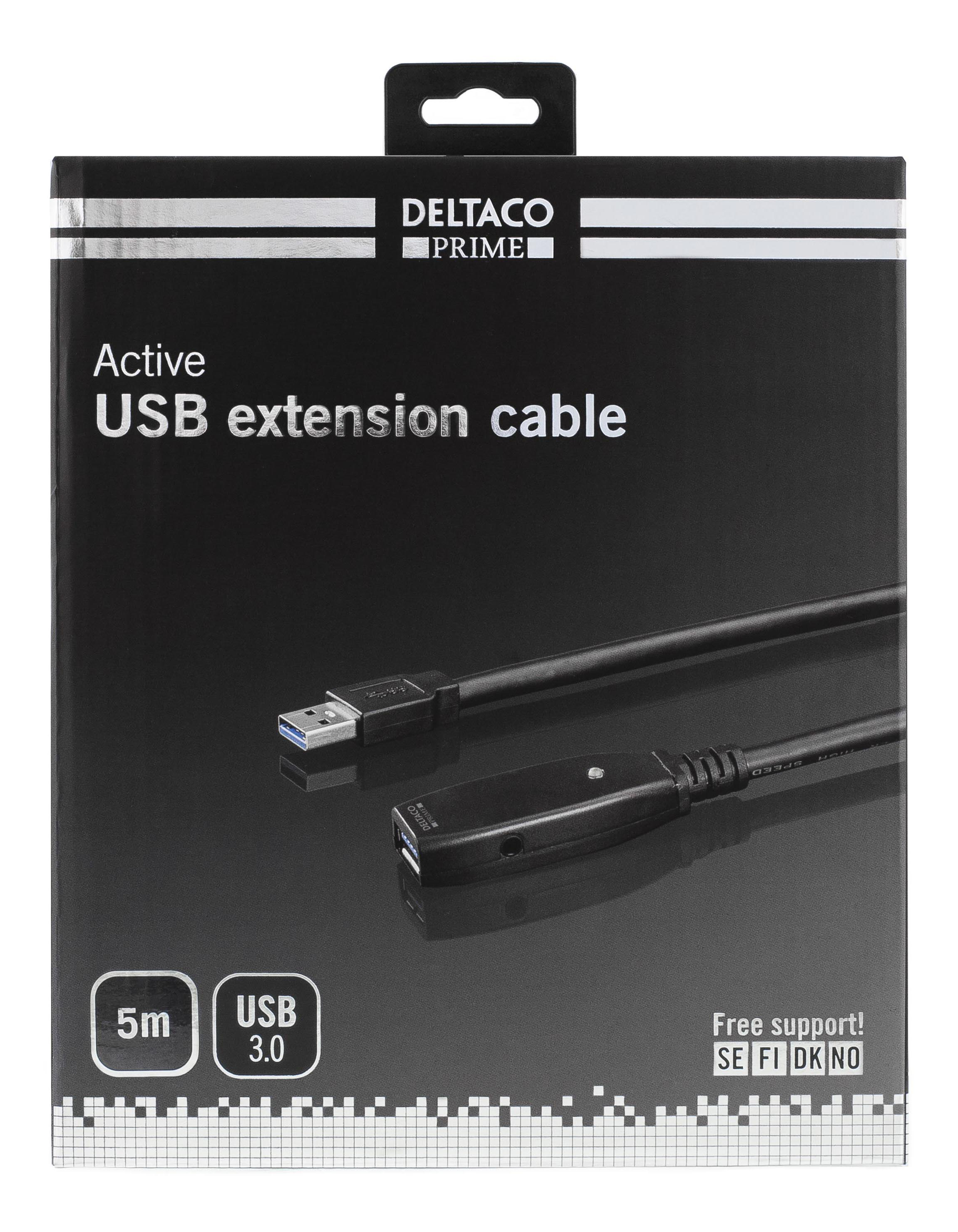 Deltaco Prime USB 3.0-förlängningskabel, aktiv, 5m, svart - 4
