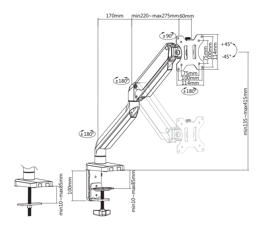 Deltaco Office Premium monitor arm med gasfjäder, 17"-32", svart - 9