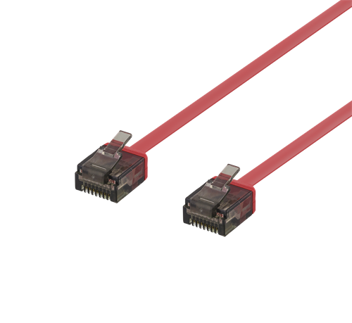 Deltaco U/UTP Cat6a patchkabel platt, 2m, röd