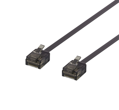 Deltaco U/UTP Cat6a patchkabel platt, 2m, svart