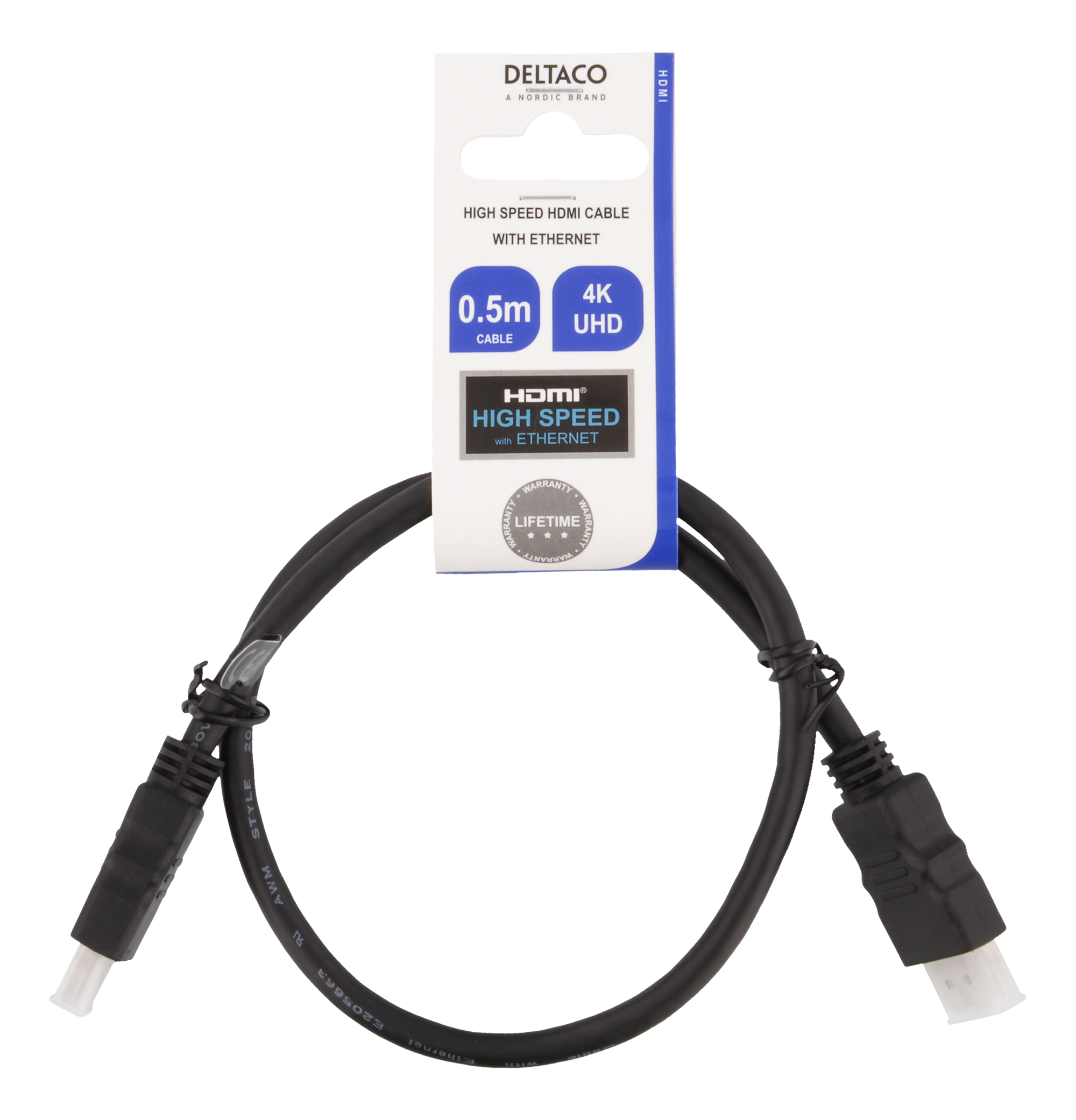 Deltaco HDMI-kabel, 0,5m, 4K, svart - 2