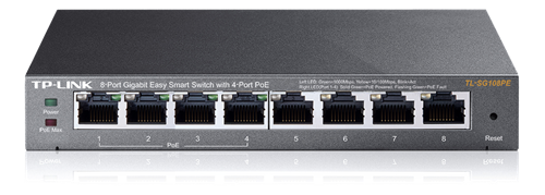 TP-Link 8-port Gigabit Easy Smart Switch, PoE 55W, 802.3af, metall, svar