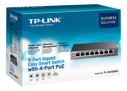 TP-Link 8-port Gigabit Easy Smart Switch, PoE 55W, 802.3af, metall, svar - 2