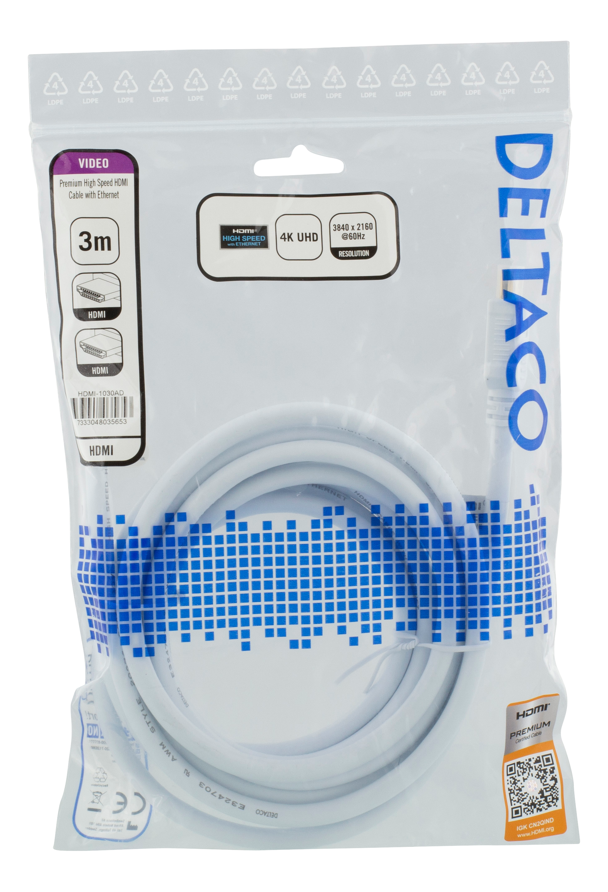 Deltaco Premium HDMI-kabel, 3m, 4K, 3D vit - 2