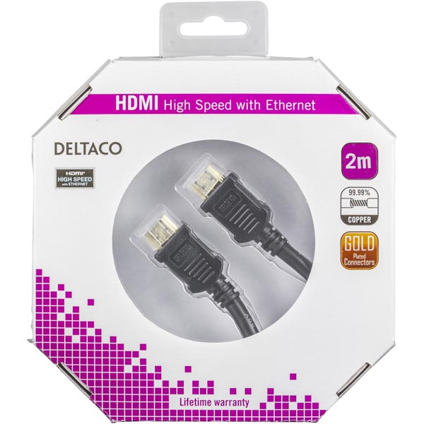 Deltaco HDMI-kabel, guldpläterade kontakter, 2m, 4K, 3D, svart - 3