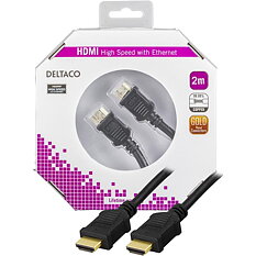 Deltaco HDMI-kabel, guldpläterade kontakter, 2m, 4K, 3D, svart