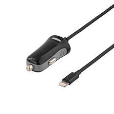 Deltaco Billaddare med lightning-kontakt, 2,4A, MFi, 12-18V DC input, 1m , svart