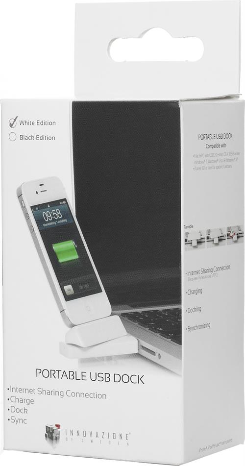 Innovazione USB-dockning för iPhone/iPod, dockkontakt, vridbar 180 grader, vit - 2