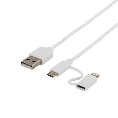 Deltaco USB Typ A ha - USB Micro B ha och lightning ha, 1m, vit