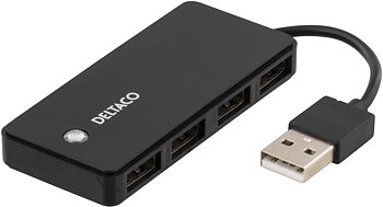 Deltaco USB-A 2.0 hubb, 4x USB-A, svart