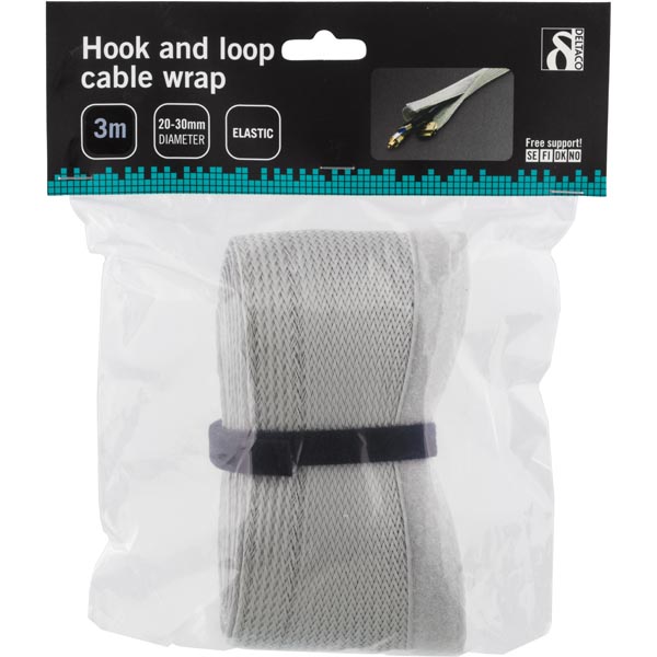 Deltaco Kabelsorteringsstrumpa i nylon, kardborrband, 3m, grå - 3