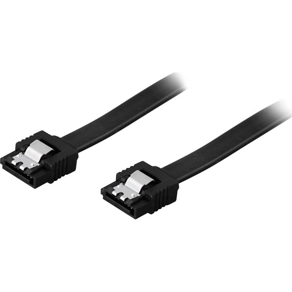 Deltaco SATA-kabel, 0,3m, SATA 6Gb/s, lås-clips, rak-rak, svart