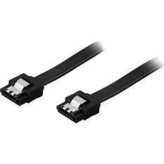Deltaco SATA-kabel, 0,3m, SATA 6Gb/s, lås-clips, rak-rak, svart