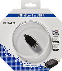 Deltaco USB-adapter Typ A ho - Typ Micro B ha, svart 