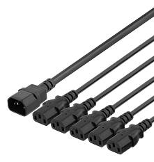 Deltaco Apparatkabel IEC C14 till 5x IEC C13, 1m, 10A/250V, Y-Splitter, svart