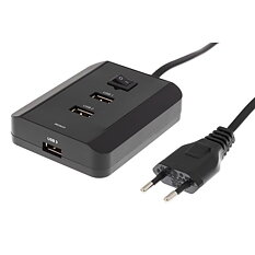 Deltaco Väggladdare, 3xUSB-portar, svart